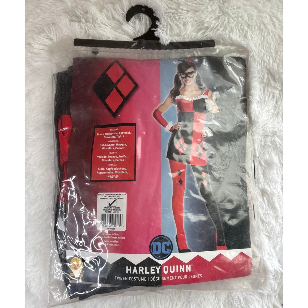 Rubies DC Comics Harley Quinn Tween Costume Red Black Dress Mask Tights Med 2-4